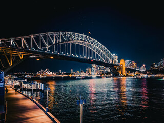 Obraz premium Sydney by night, Harbour Bridge, NSW, Australia