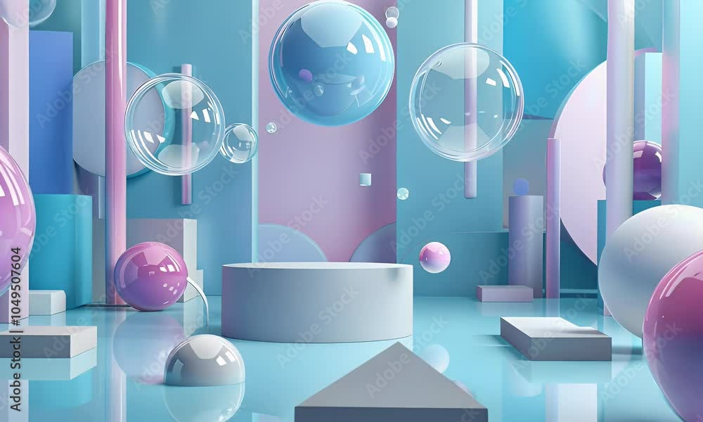 Poster 3d abstract background with geometric shapes and pastel colors, creating an atmosphere of modernity 