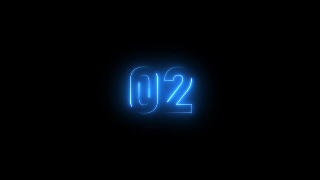 Neon glowing countdown timer 5 second animation .05 to 0 text count