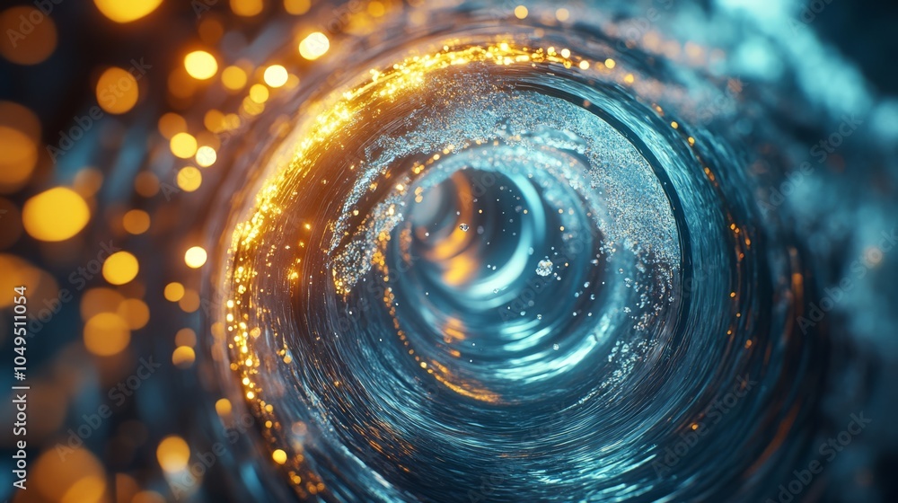 Poster This journey through a blue and orange tunnel highlights advancements in fluid dynamics and aquatic technology, showcasing the elegance of movement and flow in a dynamic environment