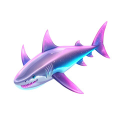 Fototapeta premium A neon style shark, isolate on white background, glowing with bright colors and contemporary appeal. PNG