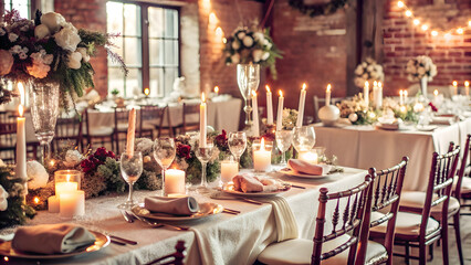 Elegant Winter Wedding Venue with Candlelight Decor. Perfect for: Winter Wedding, Event Venue