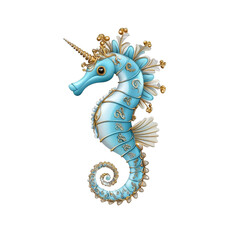An Art Nouveau style seahorse, isolate on white background, adorned with elegant curves and intricate designs. PNG