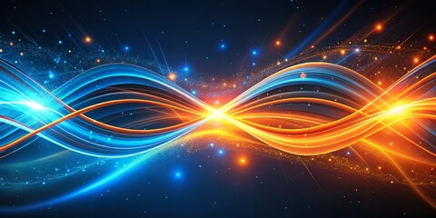 Obraz premium Neon Abstract Background with Flowing Glowing Lines in Vibrant Blue and Dynamic Light Effects