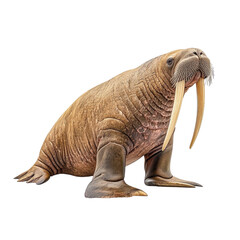 Fototapeta premium A walrus isolate on white background, showcasing its impressive tusks and whiskers in detail. PNG