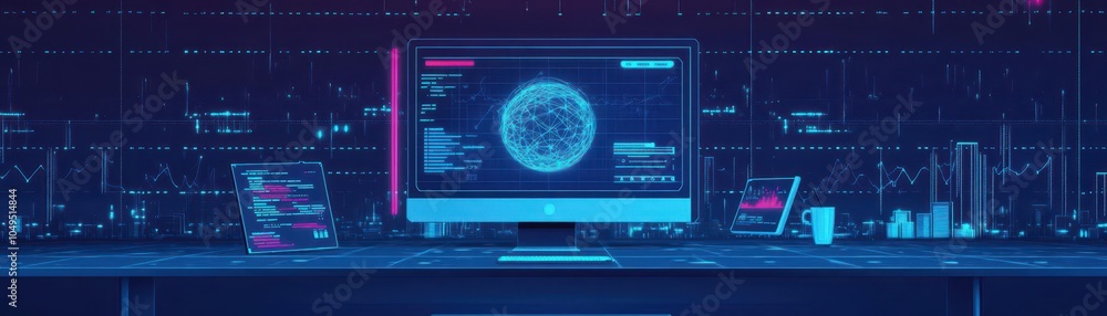 Poster cyber attack prevention software in flat design, front view, minimalistic theme, cartoon drawing, co