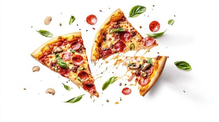Vibrant Pizza Slices on White Background