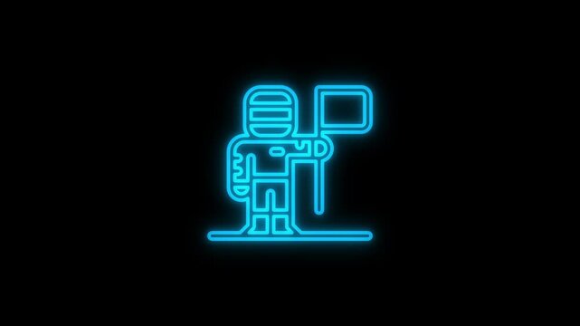 Glowing neon cosmonaut sign animation on a black background.