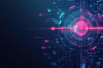 Antivirus software blocking a cyber attack in flat design, side view, neon tech theme, water color, Triadic Color Scheme