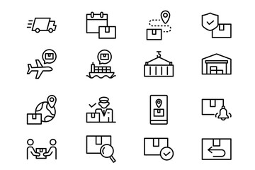 Fototapeta premium Logistics line icon set, delivery and shipping, supply chain, international logistics.