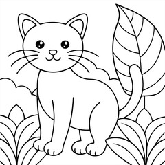 Obraz premium Cute cat in jungle illustration coloring page vector art coloring book design 