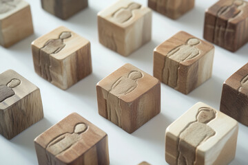 Fototapeta premium Wooden blocks with icons of a person arranged on a light surface