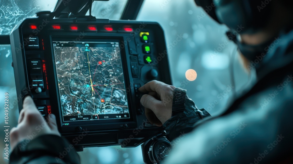 Poster digital compass on control screen assists drone navigation during missions.
