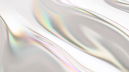 White Blurred Rainbow Light Refraction Texture with Holographic Liquid Waves, Featuring Futuristic Gradient Curves and Fluid Geometric Elements