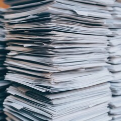 A large stack of documents organized neatly, showcasing office efficiency and paperwork management.