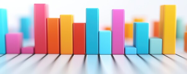 Obraz premium Colorful bar graph representing data statistics on a bright background.