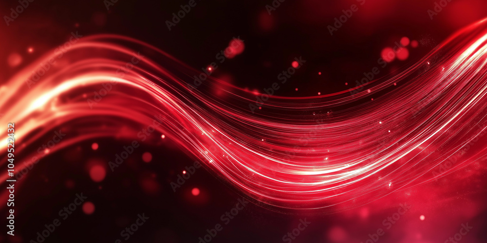 Poster Red particles flowing on abstract background with bokeh effect