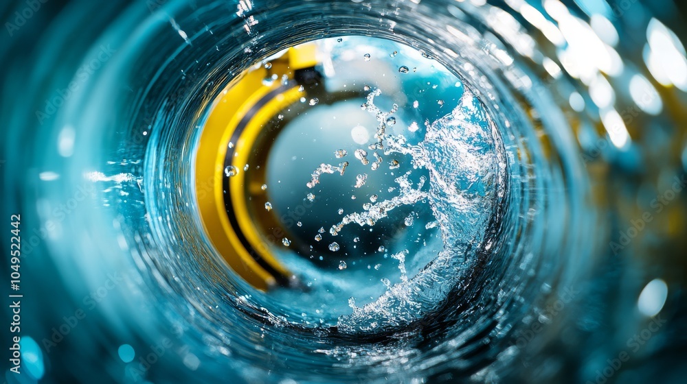 Poster explore the dynamic interaction of water with technology in a circular pipe, showcasing fluid motion