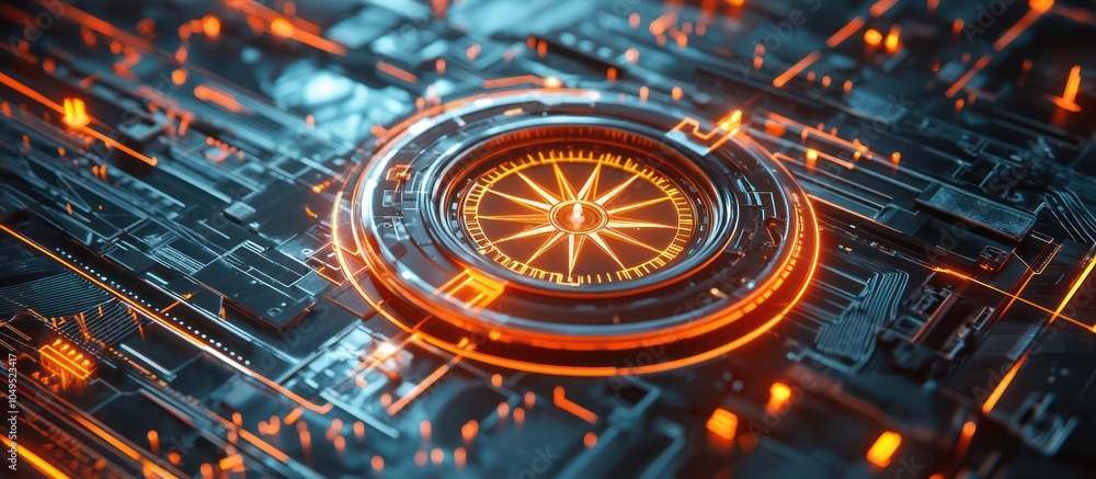Poster interface design concept featuring a digital compass for innovative networking solutions.