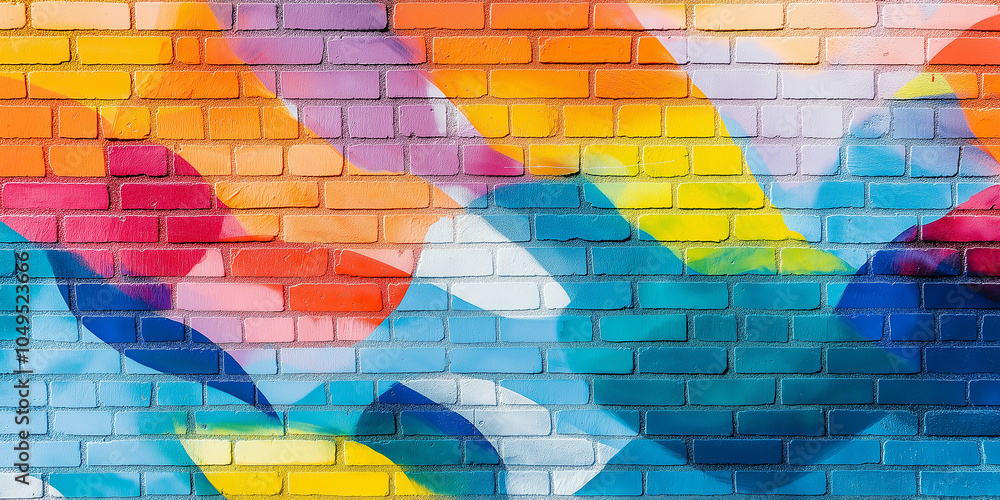 Aufkleber vibrant colors flowing on brick wall creating abstract design