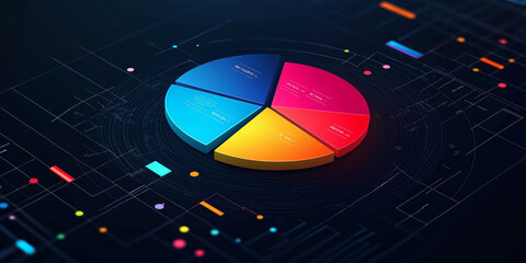 Colorful pie chart showing market share on digital background