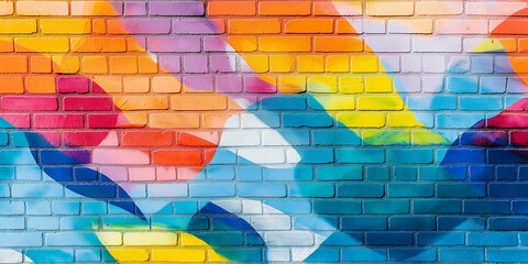 Vibrant colors flowing on brick wall creating abstract design