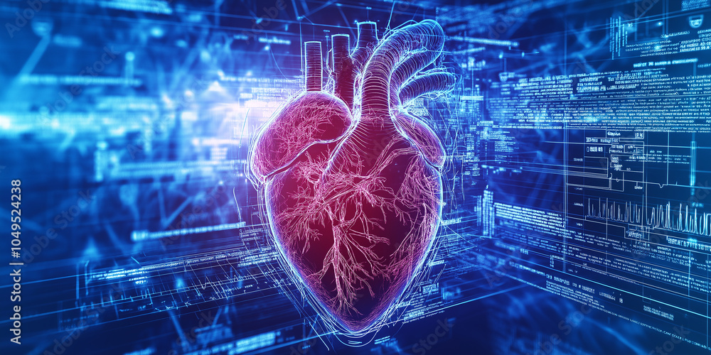 Poster human circulatory system showing arteries and veins with futuristic interface