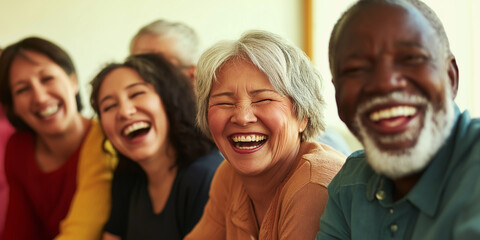 Obraz premium Happy diverse people laughing together: authentic moments of joy and connection