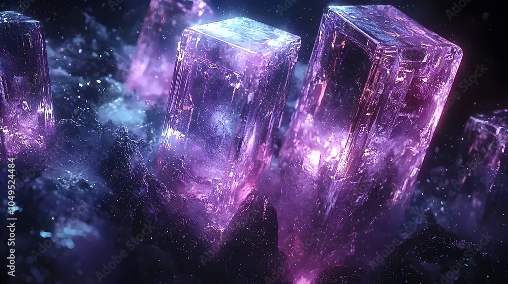 Aufkleber a mesmerizing close-up of crystalline structures glowing in shades of purple and blue, surrounded by