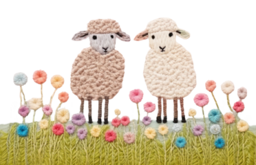 PNG Sheep Couple embroidery art toy.