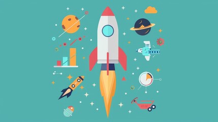 Rocket Launch Startup Success Business Illustration