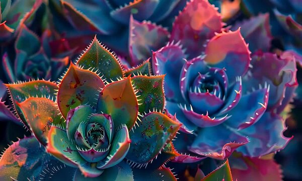 Close-up of succulents in vibrant colors, captured with Canon EOS R5 for detailed and vivid details.


