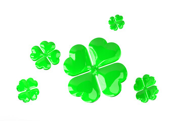 Glowing four-leaf clovers growing in dark background symbolizing luck and fortune
