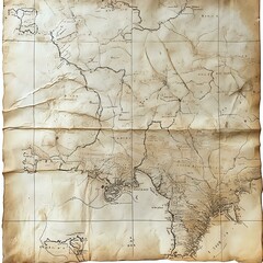 Obraz premium Aged map on parchment with historical markings.