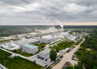 Modern silica factory of calx products under dramatic sky