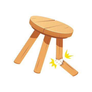 recommend clip art: Broken three legged wooden stool vector isolated on white background.