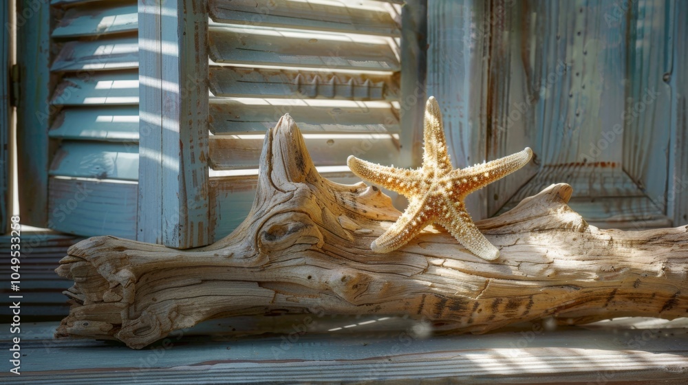 Poster sunlight streams through the open shutters of the simulated window illuminating a charming starfish 