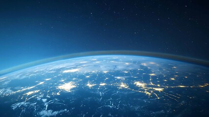 Fototapeta premium A stunning view of earth from space capturing the beauty of our planet under a starry sky with glowing city lights