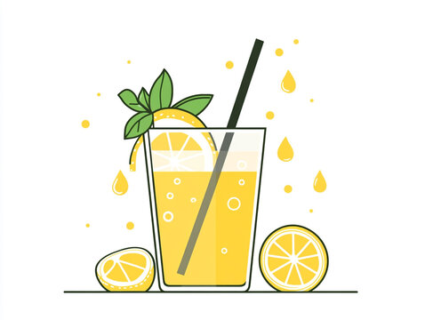 recommend clip art: A glass of lemonade with a lemon slice and a green mint leaf. 