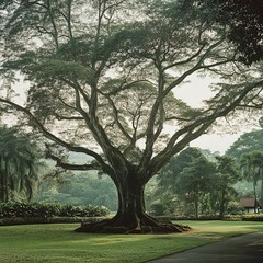 Obraz premium A large tree that is hundreds of years old in the Bogor Botanical Gardens, West Java, Indonesia.