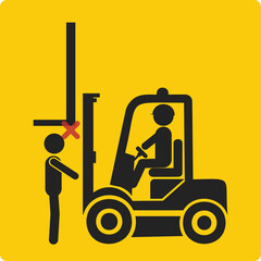 Isolated pictogram sign of safety industrial sign of do not ride on back and front of a forklift, forklift injury safety label