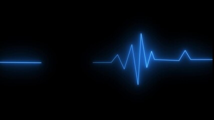  blue color Neon Digital Heartbeat Animation. Glowing blue heartbeat line on dark background, Neon Blue Heartbeat Monitor on Dark Screen,  blue color heartbeat video on a black background.