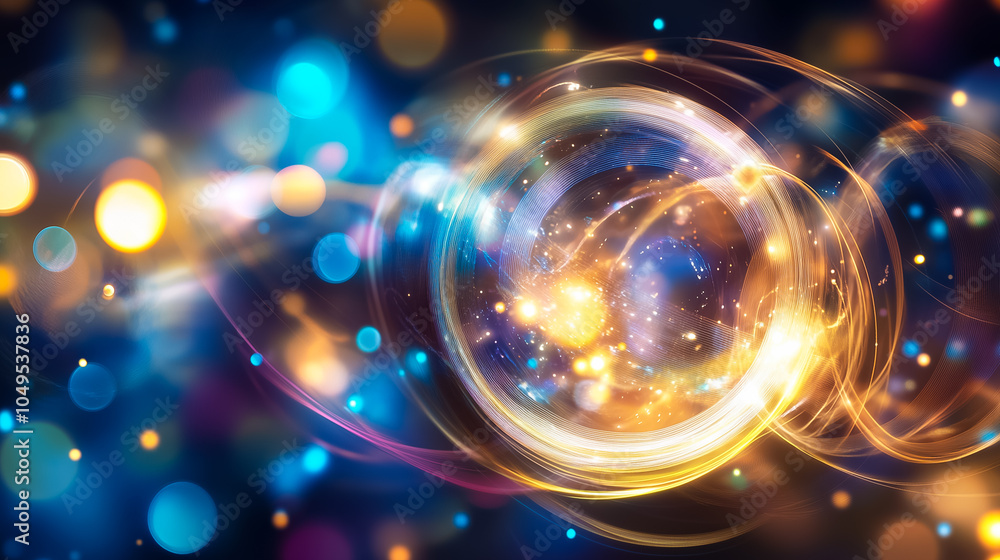 Poster this artwork shows quantum computing with vibrant lights and dynamic shapes that symbolize advanced 