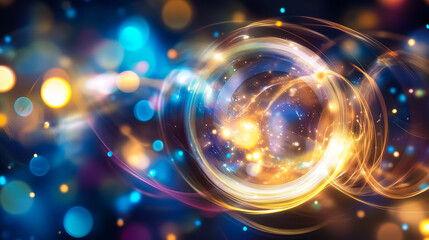 This artwork shows quantum computing with vibrant lights and dynamic shapes that symbolize advanced technology