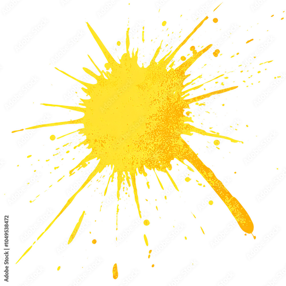 Poster a vibrant yellow paint splash with dynamic drips and splatters, isolated on transparent background