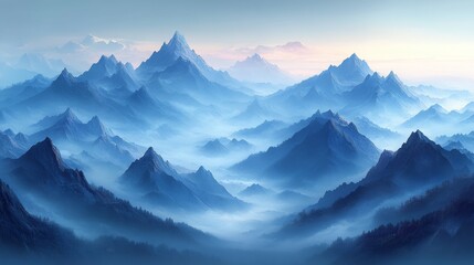 Fototapeta premium Serene Blue Mountain Landscape at Dawn