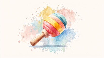 Baby rattle icon, flat design, side view, playful baby shower theme, water color, complementary color scheme - obrazy, fototapety, plakaty