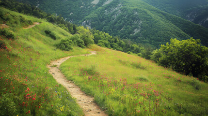 Fototapeta premium Mystical Mountain Hike, Flora in Macro Photography, Serene Landscape, Nature's Beauty, Tranquil Atmosphere