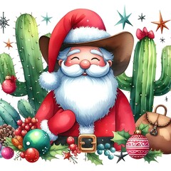 Festive Santa Claus fun  Cactus Christmas  Desert Vibe Xmas as Pap&aacute; for feliz navidad or Noel P&egrave;re No&euml;l for feliz Natal