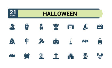 Halloween icon pack. Contains related to horror, mummy, evil, halloween party, holiday, halloween pumpkin and more. Collection for mobile and web apps. Editable vector glyph.